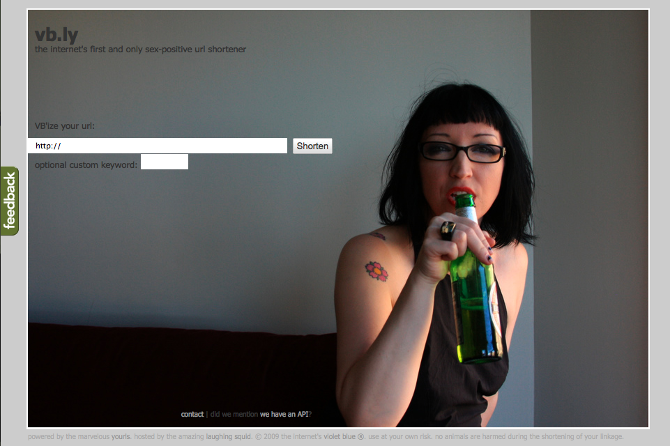 Startseite von vb.ly laut Violet Blue am Starttag 2009