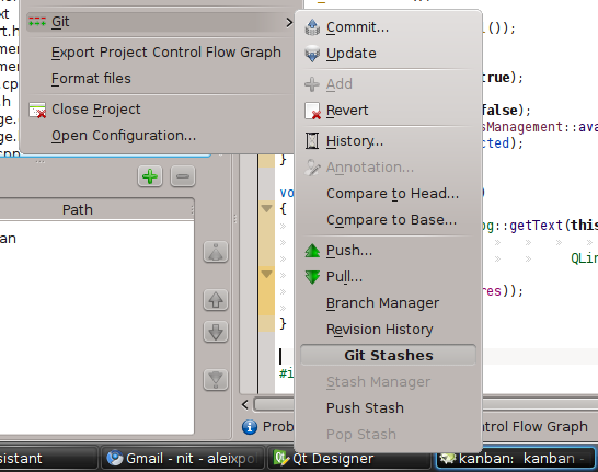 Git-Stashes in KDevelop 4.1 (Bild: Aleix Pol)