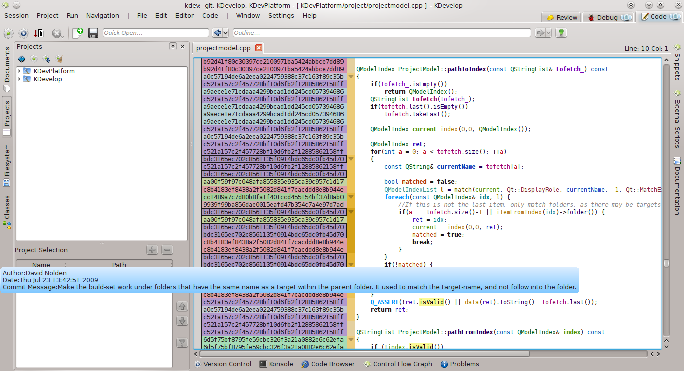 Git-Quellen in KDevelop 4.1 (Bild: Aleix Pol)