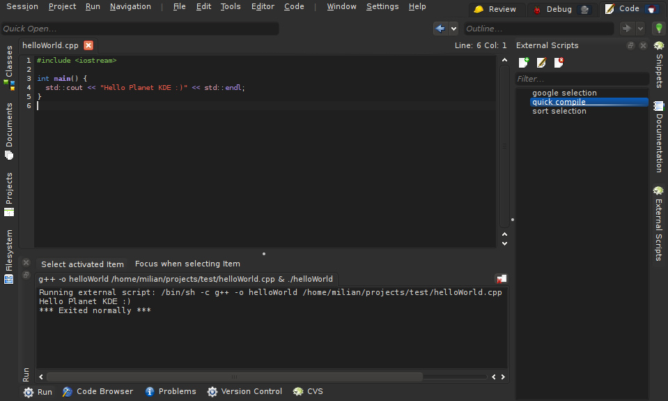 Konsolen-Plugin in KDevelop 4.1 (Bild: Milian Wolff)