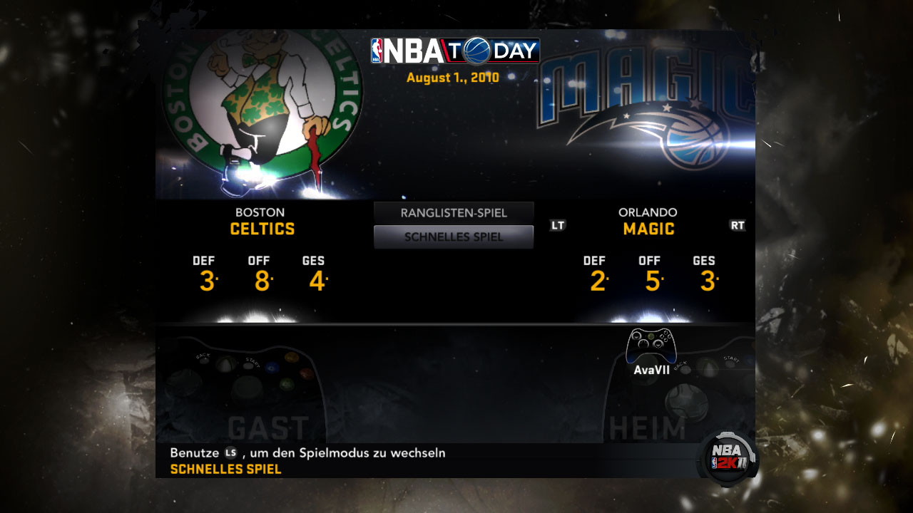 Das Startmenü von NBA 2K11 schmeißt Spieler direkt in die Mannschaftsauswahl.