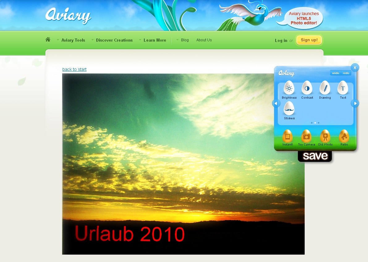 Aviary-HTML5-Editor - Bildeinstellung Arbeitsoberfläche
