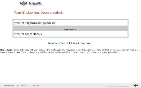 BridgeURL - URL auf Wunsch mit URL-Verk&uuml;rzer Bit.ly