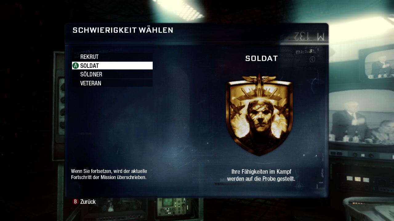 Der Spieler wählt unter vier Schwierigkeitsgraden.