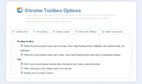 Chrome Toolbox - Einstellungen für Bilder, Videos und Tabs