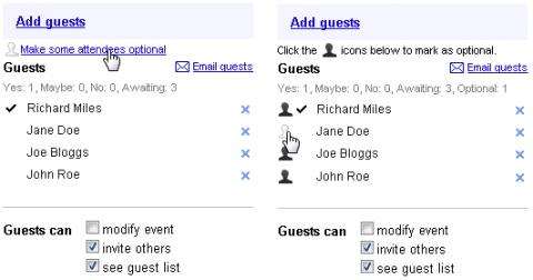 Google Calendar - "bestimmte Teilnehmer als optional markieren"