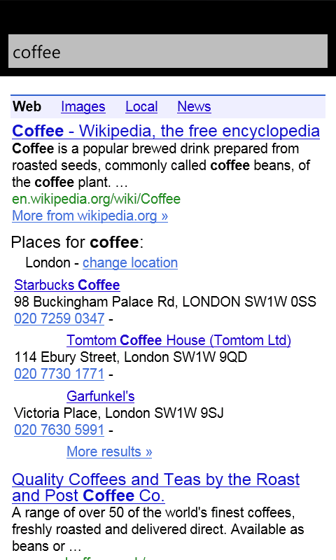 Google Suche für Windows Phone 7
