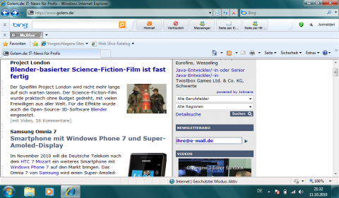 In den Standardeinstellungen bleibt vom eigentlichen Browserinhalt nicht viel &uuml;brig.