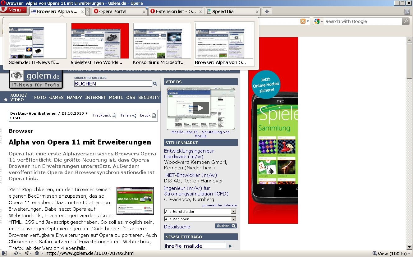 Opera 11 - Tab-Vorschau eines geschlossenen Tab-Stapels