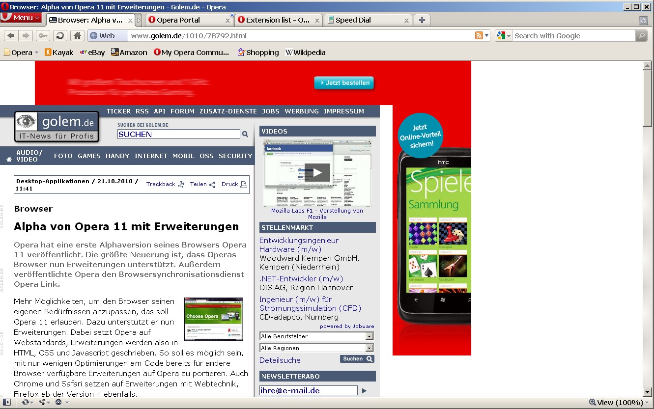 Opera 11 - Tab-Stapel eingeklappt
