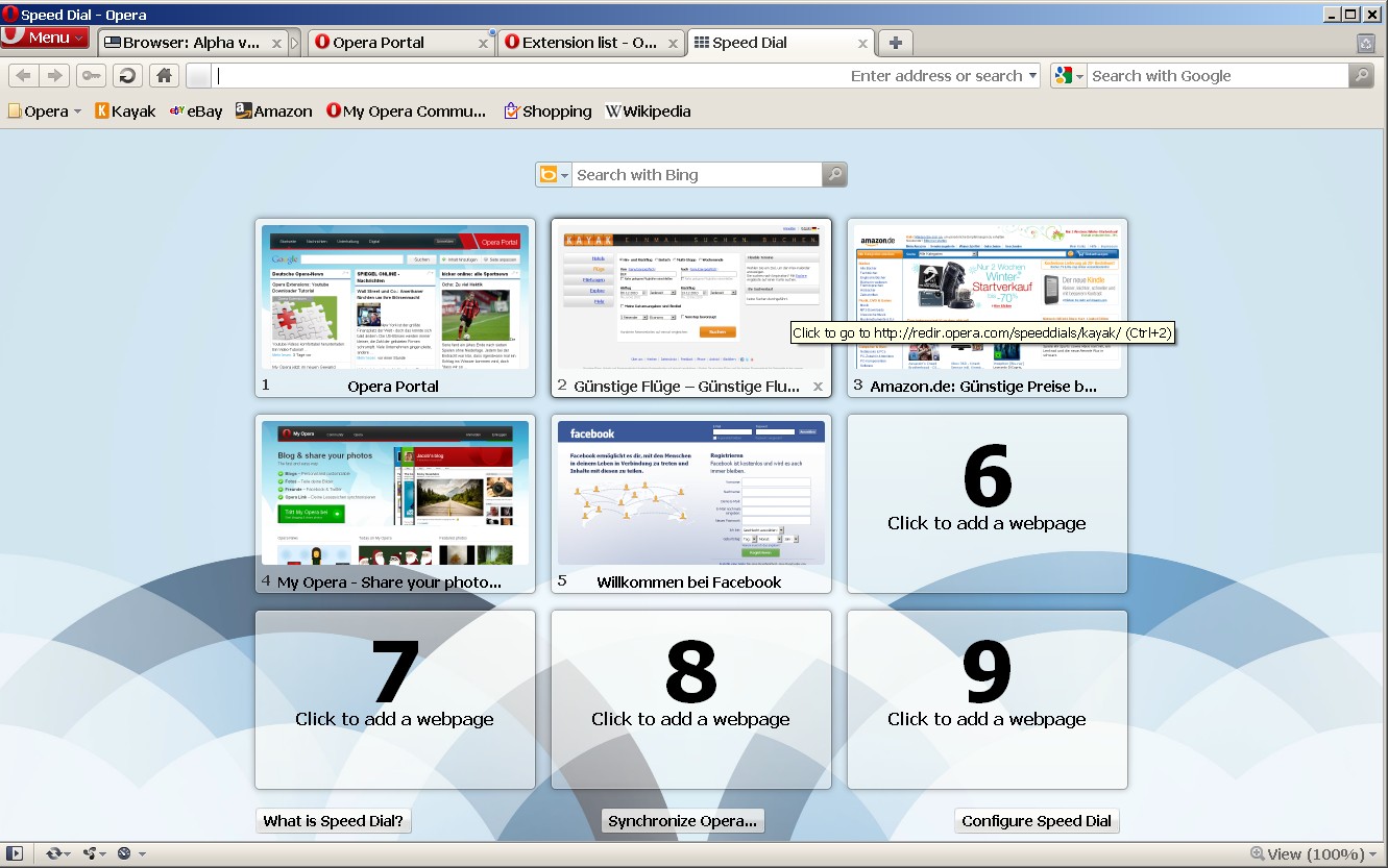 Opera 11 - Schnellwahlseite