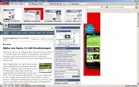 Opera 11 - Tab-Vorschau eines geschlossenen Tab-Stapels