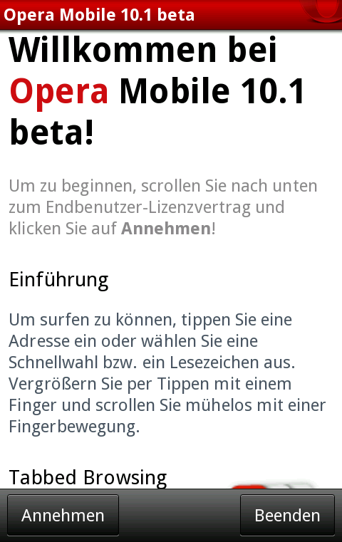 Opera Mobile 10.1 für Android