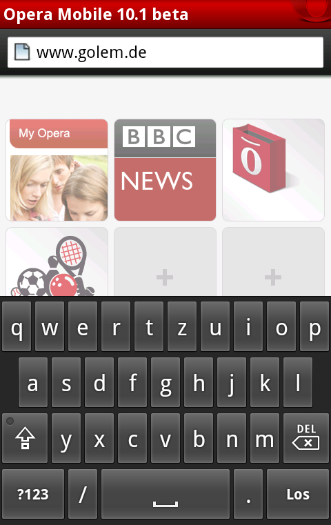 Opera Mobile 10.1 für Android mit Bildschirmtastatur unter Android 2.2