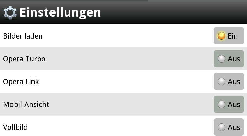 Opera Mobile 10.1 für Android - Einstellungen