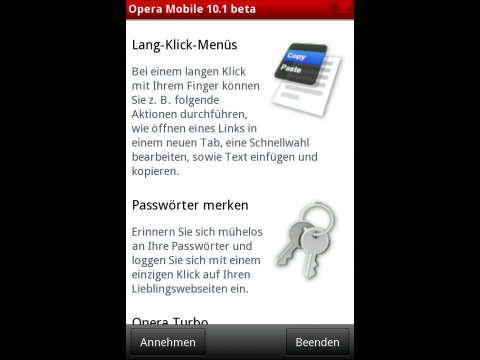 Opera Mobile 10.1 f&uuml;r Android
