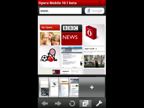 Opera Mobile 10.1 f&uuml;r Android mit Tabvorschau