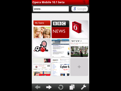 Opera Mobile 10.1 f&uuml;r Android mit angepasster Schnellwahlseite