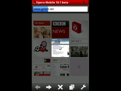 Opera Mobile 10.1 f&uuml;r Android beim Laden eines Links auf der Schnellwahlseite