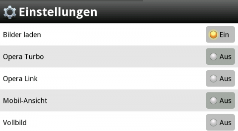 Opera Mobile 10.1 f&uuml;r Android - Einstellungen
