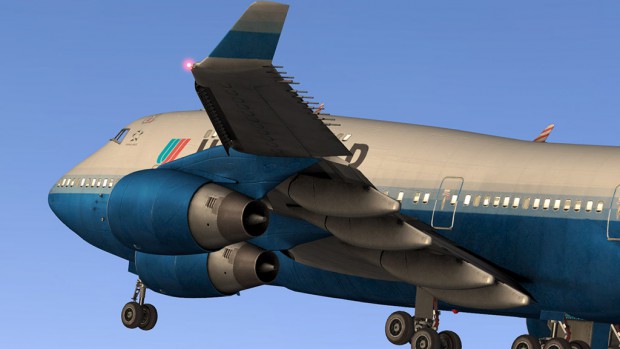 Boeing 747. Das Bild zeigt ein X-Plane-10-Modell in einer Vorversion innerhalb der X-Plane-9-Umgebung. Auch die anderen Bilder mit Modellen der Flugzeuge zeigen noch die X-Plane-9-Engine.