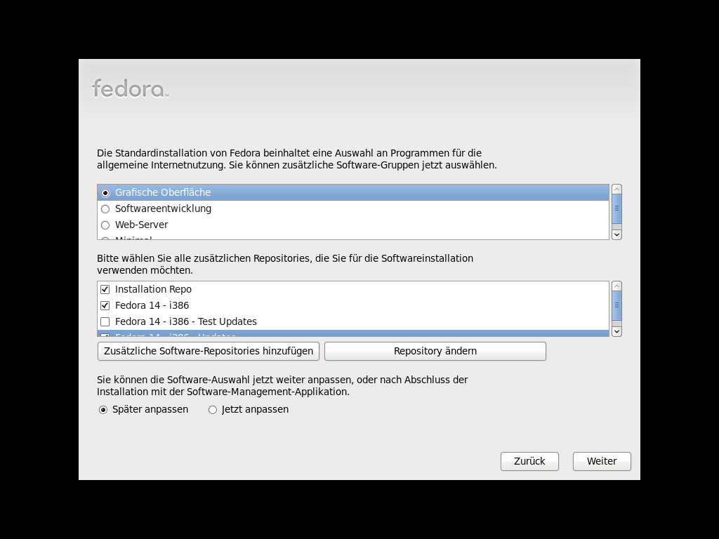 ... eine Vorauswahl für die Softwareinstallation mit.