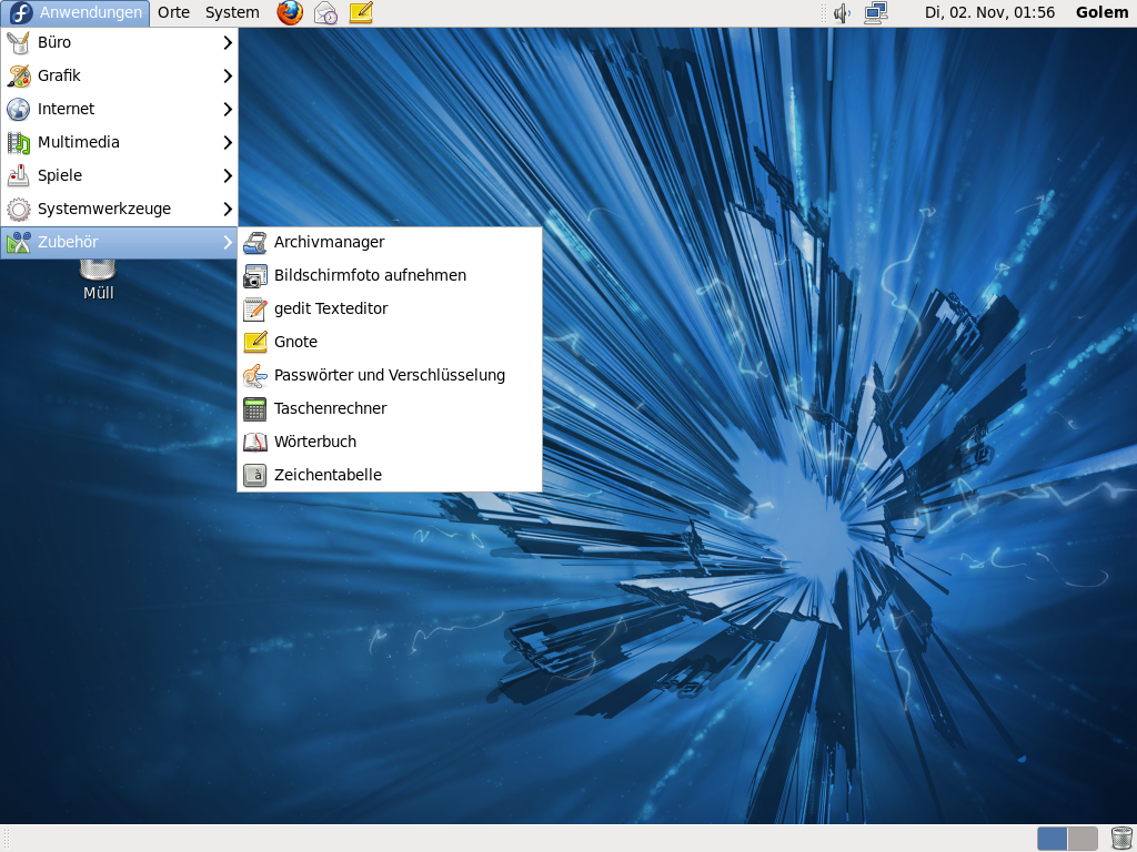 Das Zubehör-Menü mit Taschenrechner und Notizblock