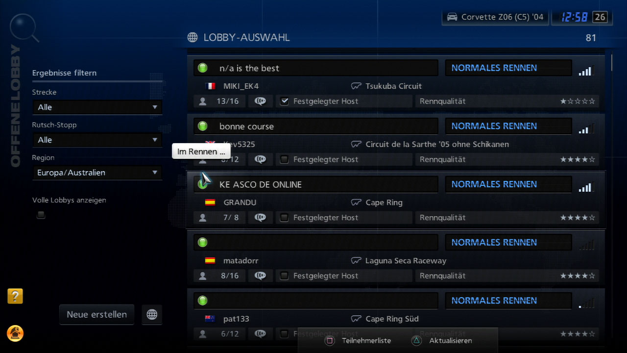Die Onlinelobby ist übersichtlich - praktische Suchfilter fehlen aber.