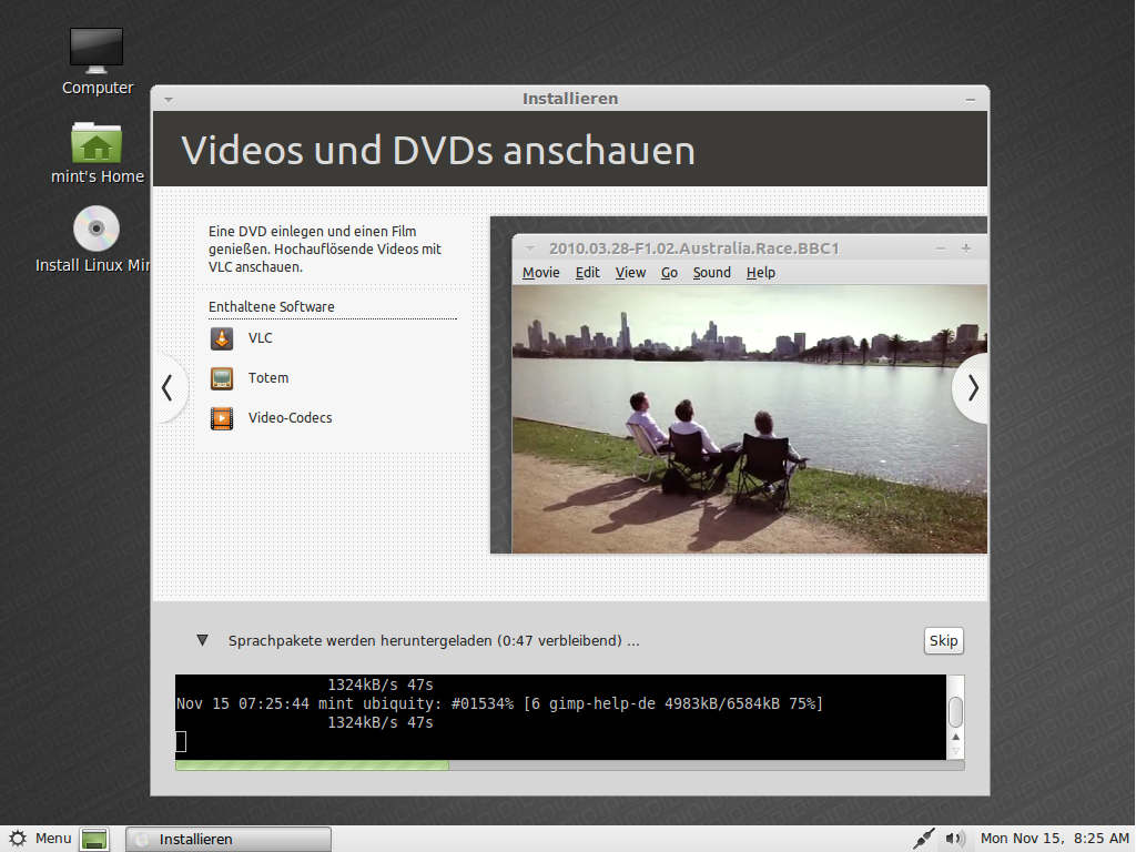 ...installiert auch gleich Updates und fehlende Sprachdateien.