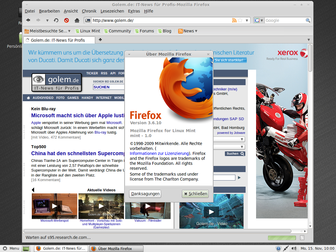 Der Firefox-Browser liegt in der Version 3.6.10 bei, ...