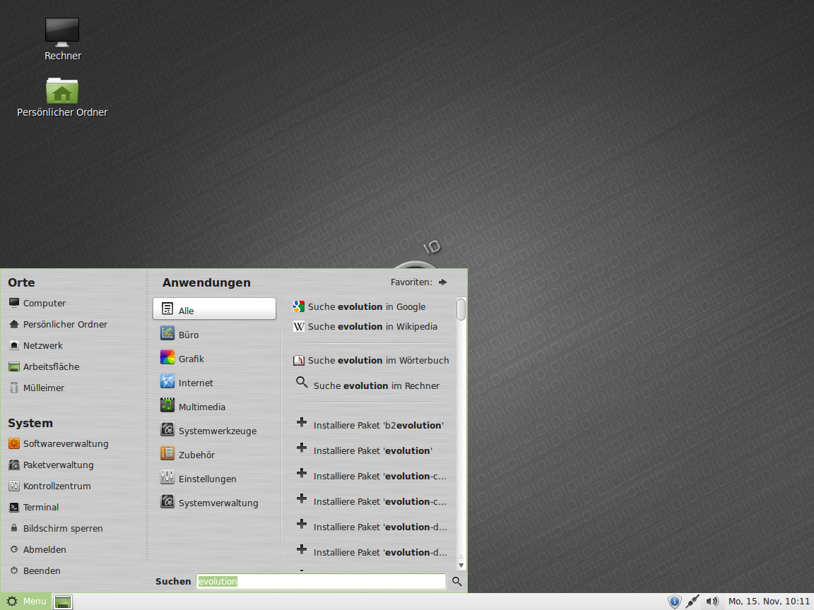 Das Startmenü bietet eine universelle Suche.