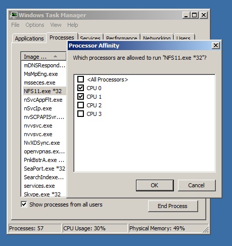 Eleganter ist es aber, nur der nfs11.exe zwei Kerne zuzuweisen.