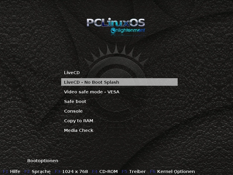 Das Bootmenü der Live-CD