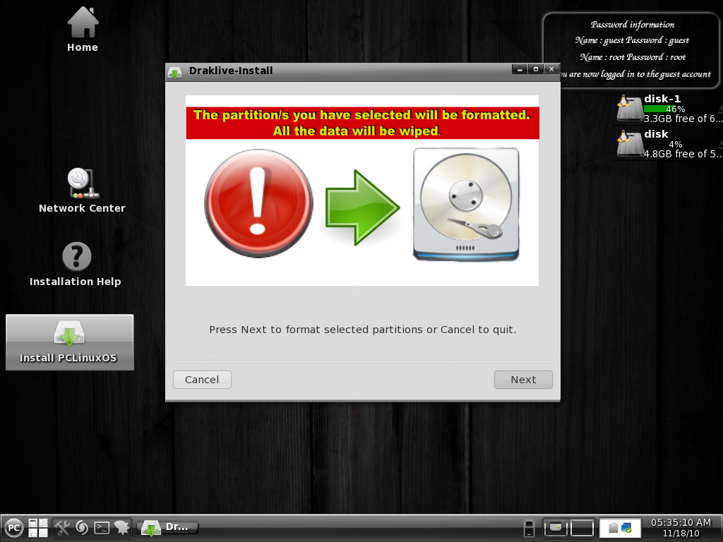 Der Installer warnt, bevor die eigentliche Installation beginnt. 