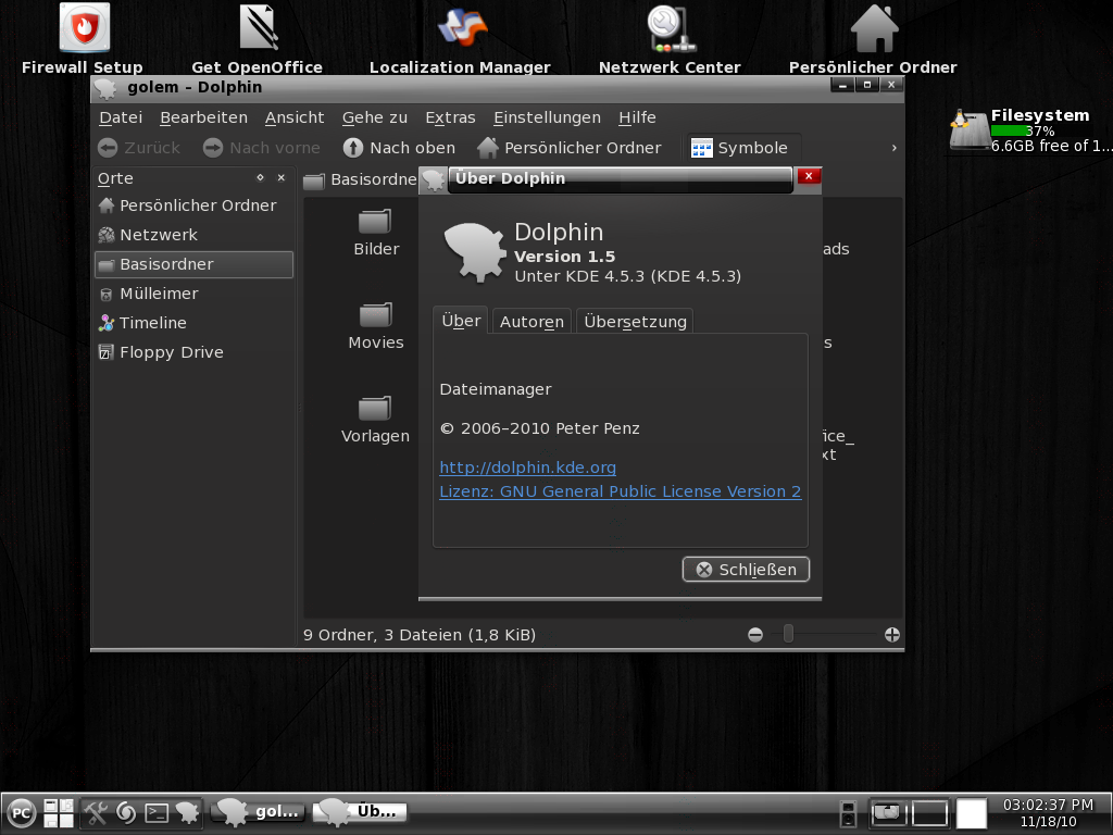 Als Dateimanager setzen die Entwickler auf Dolphin aus der KDE-SC-Softwaresammlung.