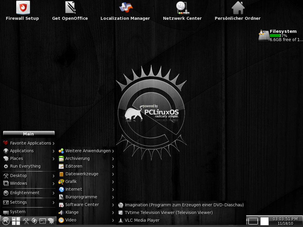 Das Anwendungsmenü des Enlightenment-Desktops