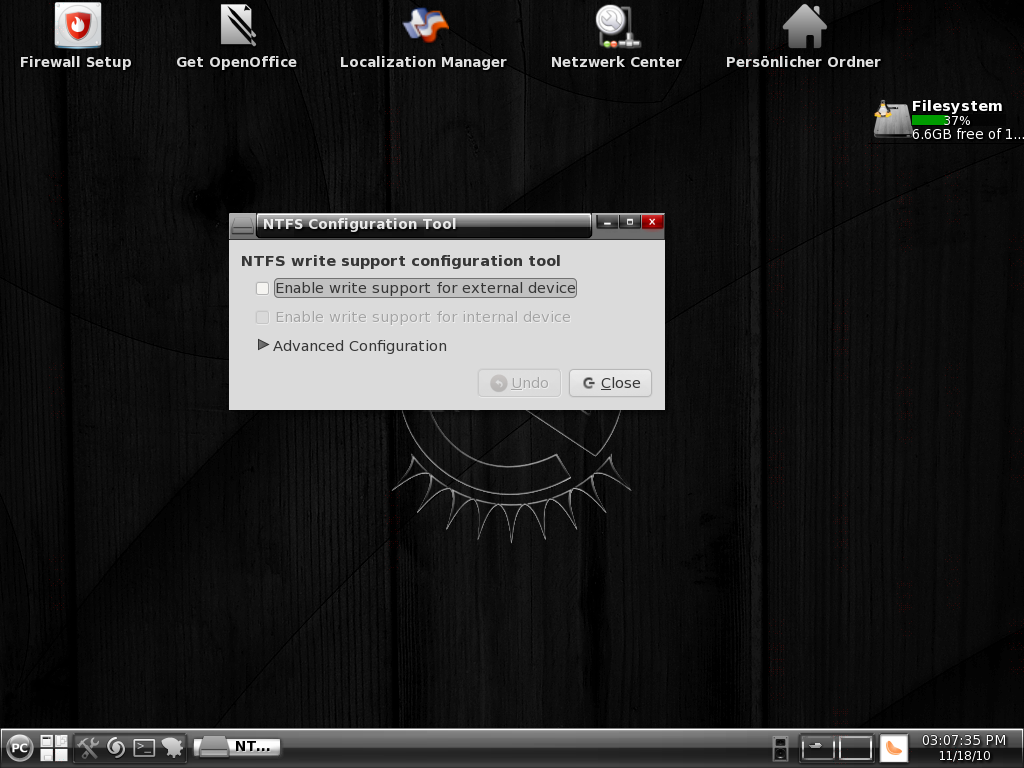 Per Konfigurationsdatei können auch NTFS-Partitionen eingebunden und verwaltet werden.