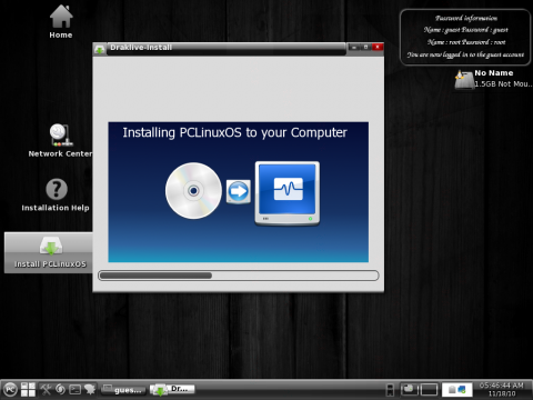 Sp&auml;ter belegt PCLinuxOS etwa 3 GByte Festplattenspeicher - samt Openoffice.org und Sprachdateien.