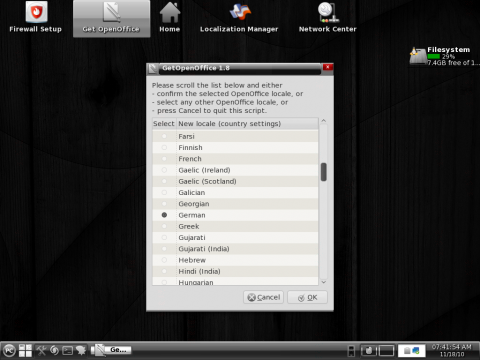 Openoffice.org kann in einer beliebigen Sprache nachinstalliert werden.  