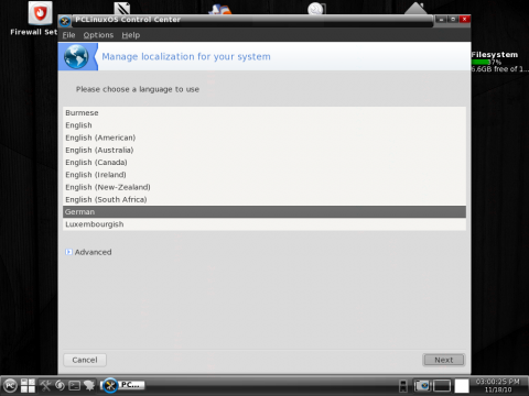 Einstellungen zur Sprache k&ouml;nnen in der Systemsteuerung vorgenommen werden, ...