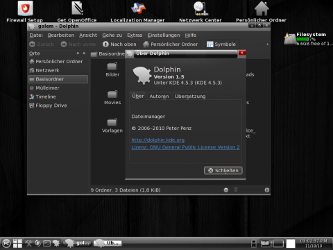 Als Dateimanager setzen die Entwickler auf Dolphin aus der KDE-SC-Softwaresammlung.