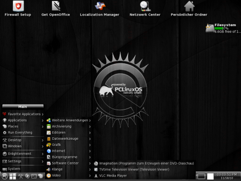 Das Anwendungsmen&uuml; des Enlightenment-Desktops