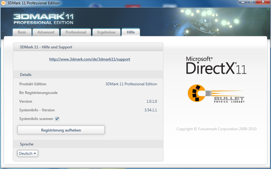 Intern meldet sich der Benchmark als Version 1.0.1.0.