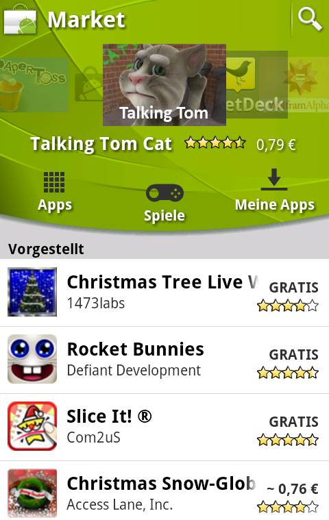 Neuer Android Market - Startbildschirm