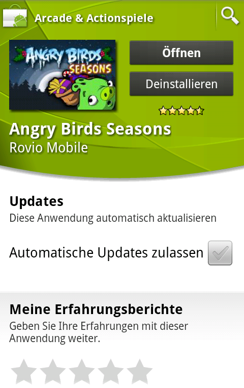 Neuer Android Market mit geöffneten Programmdetails