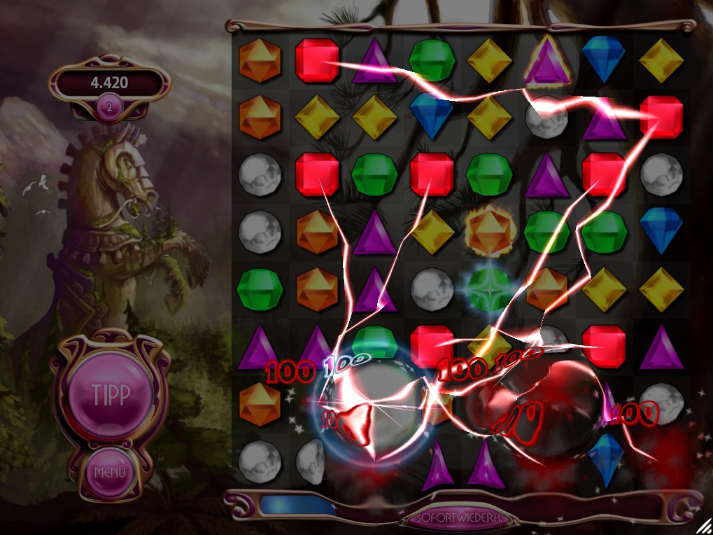 Der Hypercube explodiert. Je mehr Steine unten explodieren, desto größer die Chance auf Kombos.