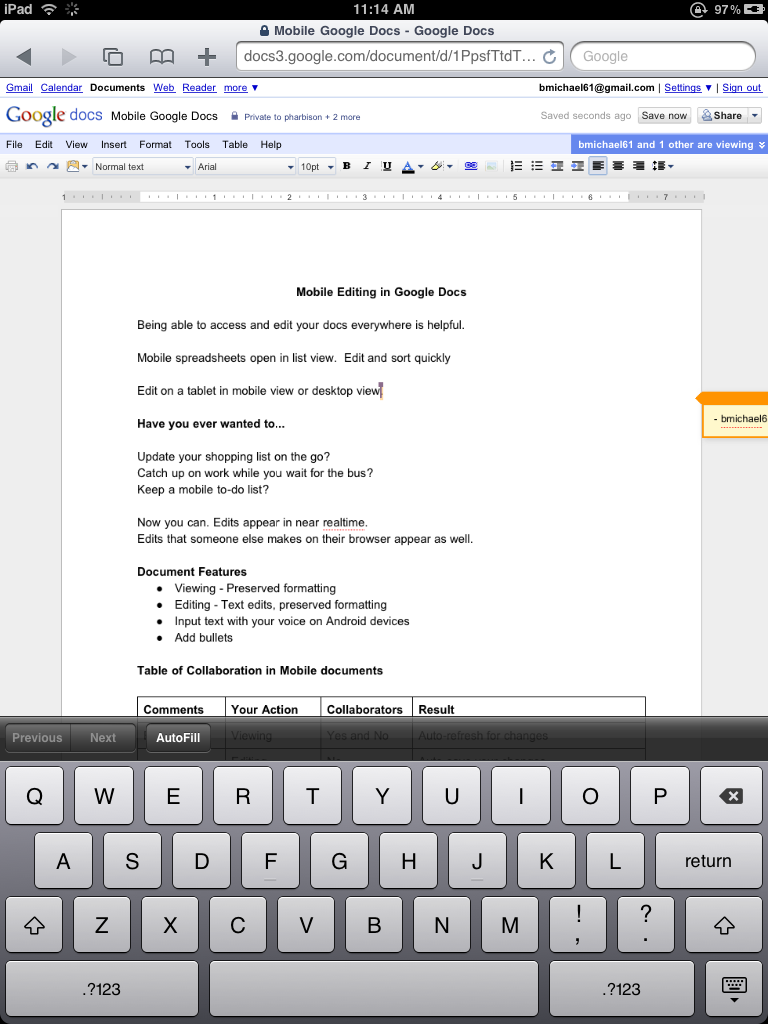 Google Docs auf dem iPad (Textverarbeitung)