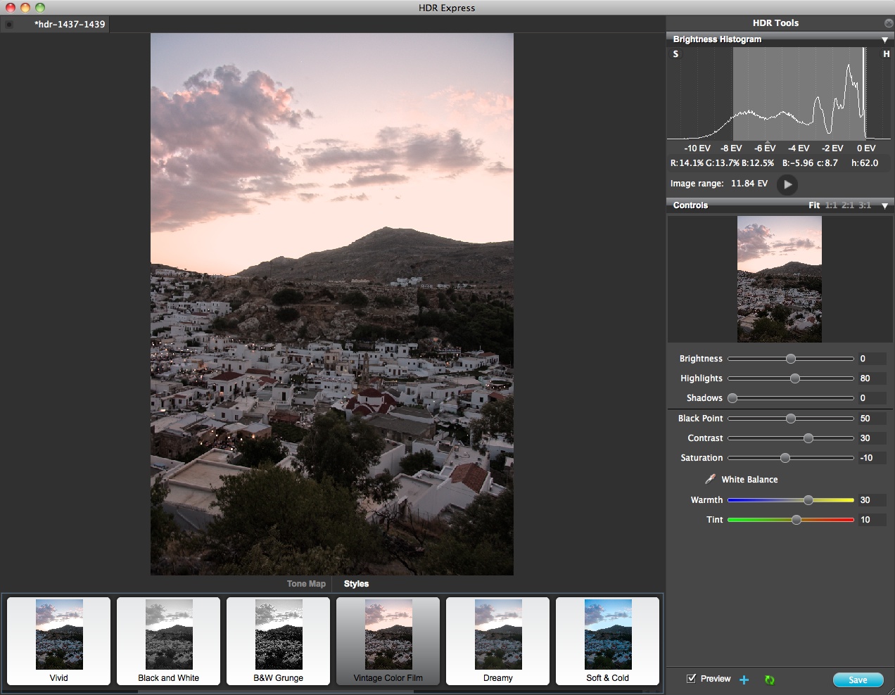 HDR Express - Hauptinterface  mit Farbeinstellungen (Foto: Andreas Donath)