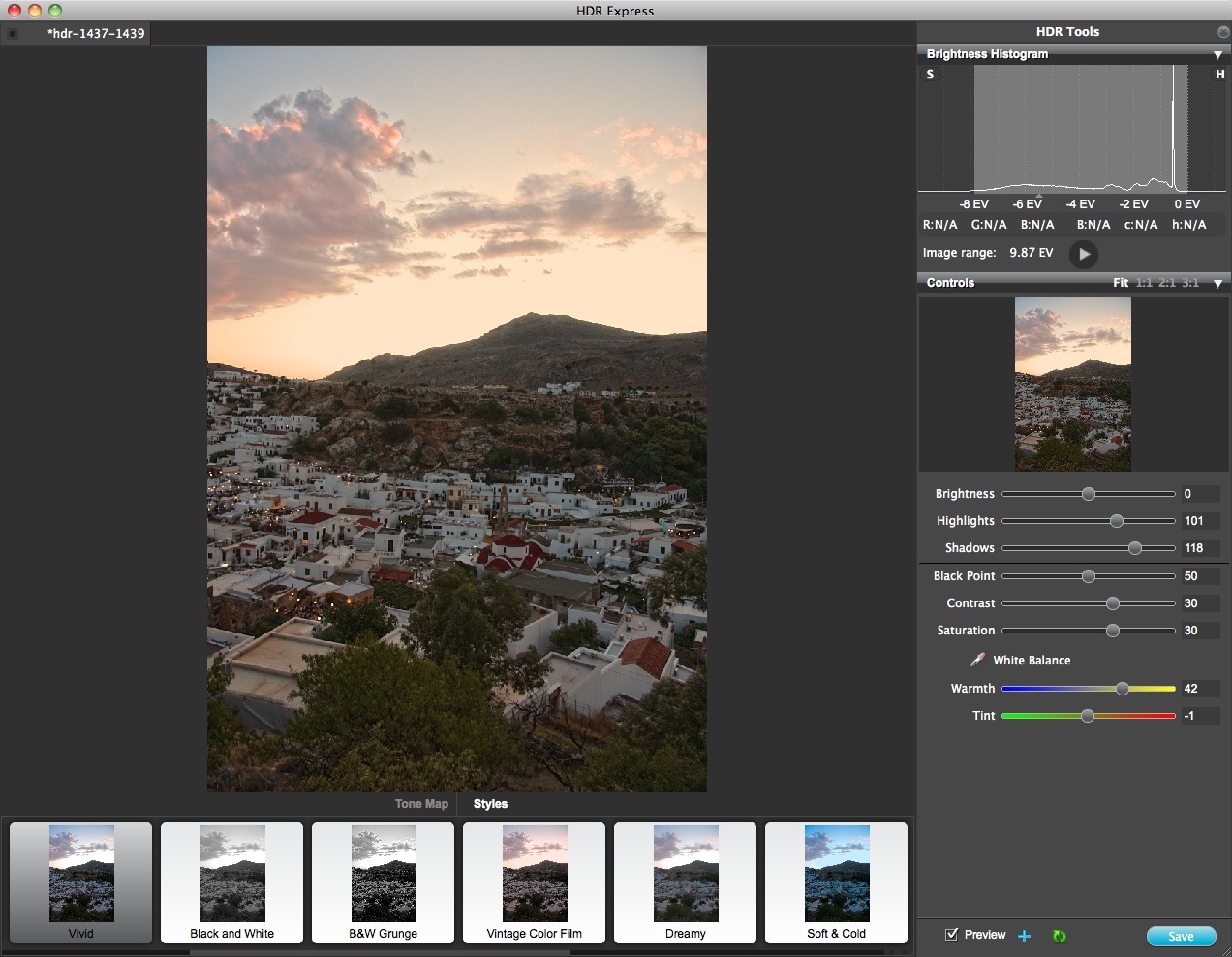 HDR Express - Hauptinterface  mit anderer Farbeinstellung
