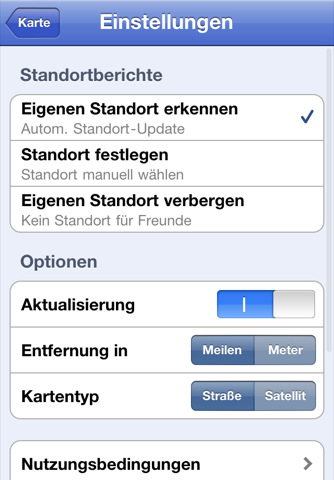 Google Latitude auf dem iPhone - Einstellungen